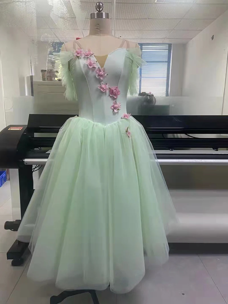 Trajes de Ballet románticos con tutú Giselle para niñas, vestido de patinaje de tul de terciopelo para niñas, vestido de verano con cordones de