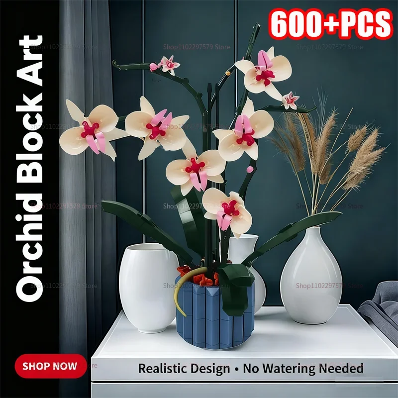 Nuevo 600 + Uds DIY Kit de bloques de construcción de bonsái de orquídeas modelo de planta en maceta creativa regalos de cumpleaños para niños juguetes divertidos para adultos