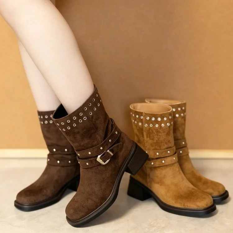 3.5cm Versatile~ Genuine Leather Women's Ankle Boots for Spring and Autumn,Pair with Skirts, Vintage Suede Cowhide Western Boots