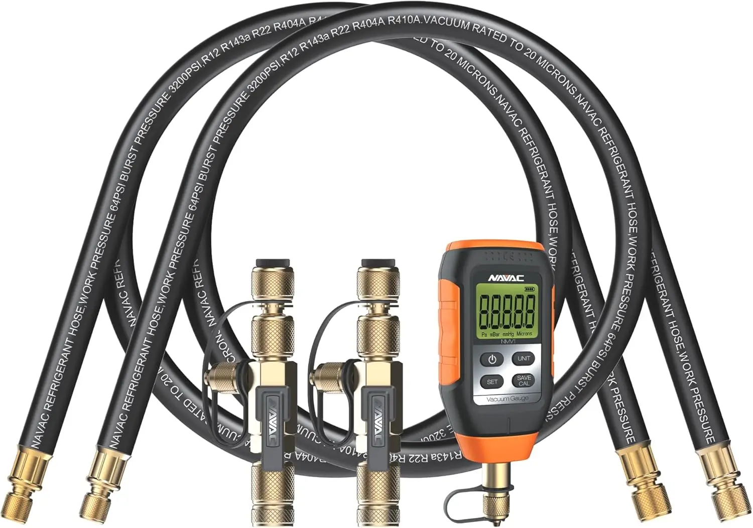 Rapid Evacuation Kit - Valve Core Removal Tool Set with 1/4″ & 5/16″ VCRT, 3/8″ to 1/4″ & 1/2″ to 1/4″ Fittings, Mic