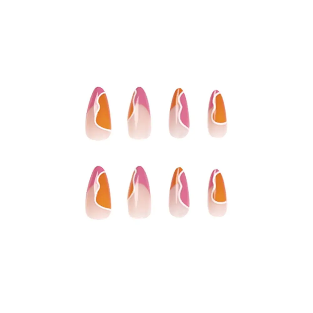 24pcs Press On Nails Pink Butterfly Coloful Wavy Fake Nail Full Cover Elegant False Nail