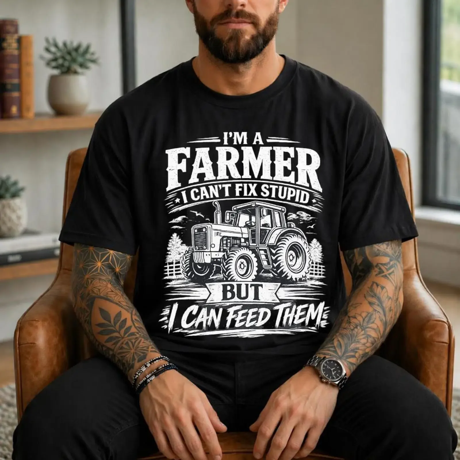 Farmer Tractor Humor T Shirt I Can't Fix Stupid But Can Feed Them vintage Washed Slightly Comfortable Stylish Versatile homme