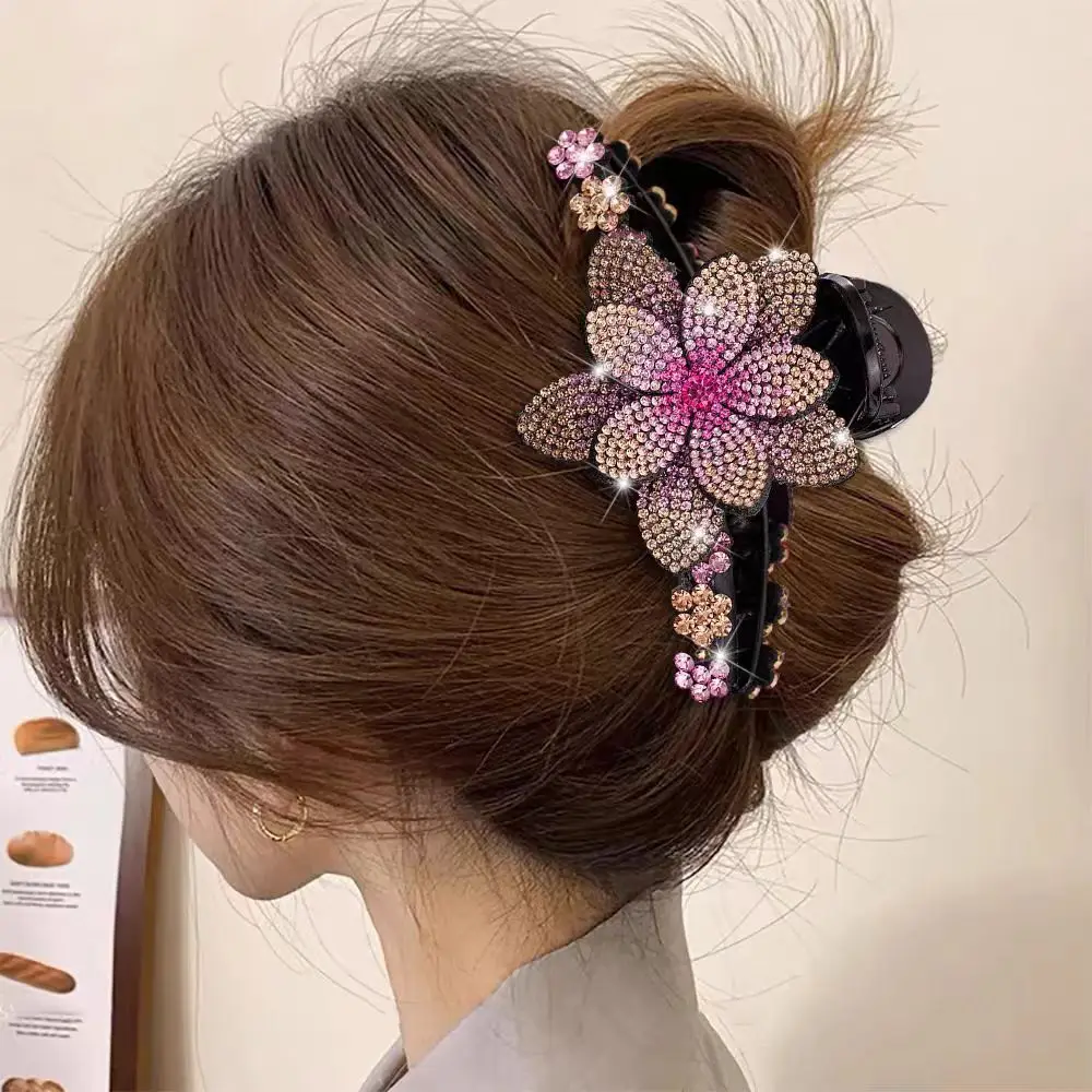 1 Stück Elegante Strass-Blumen-Haarklammer Damen Haarspange für den Hinterkopf – Detail 4