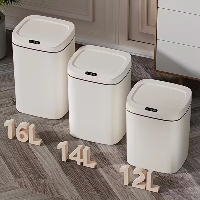 1 Pack Smart Motion Sensor Trash Can Touchless With Lid, Plastic Slim Compact Smart Garbage Bin, Minimalist Seamless Cover Low Voltage Operation Hygienic Waste Solution For Home Kitchen Bathroom Office Outdoor