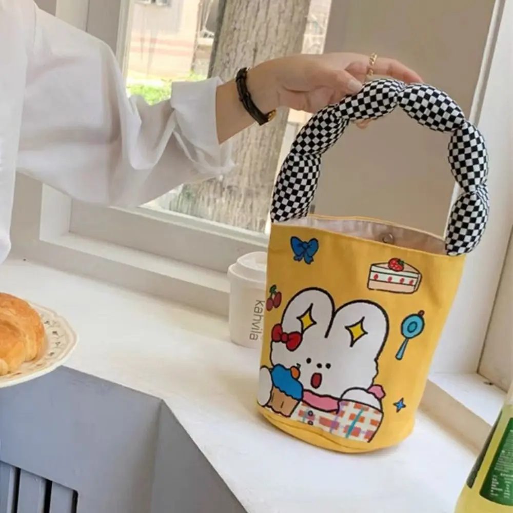 Grande capacidade Cartoon Canvas Bucket Bag, estilo coreano tigre lancheira, portátil, coelho