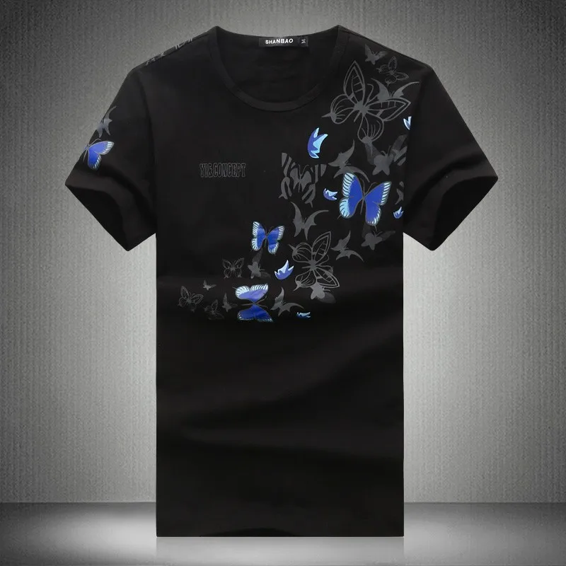 Plus Size 6XL Men's T Shirt New Fashion Chinese Style Butterfly Printed T Shirts Short Sleeve Slim Fit Casual T-Shirts Men