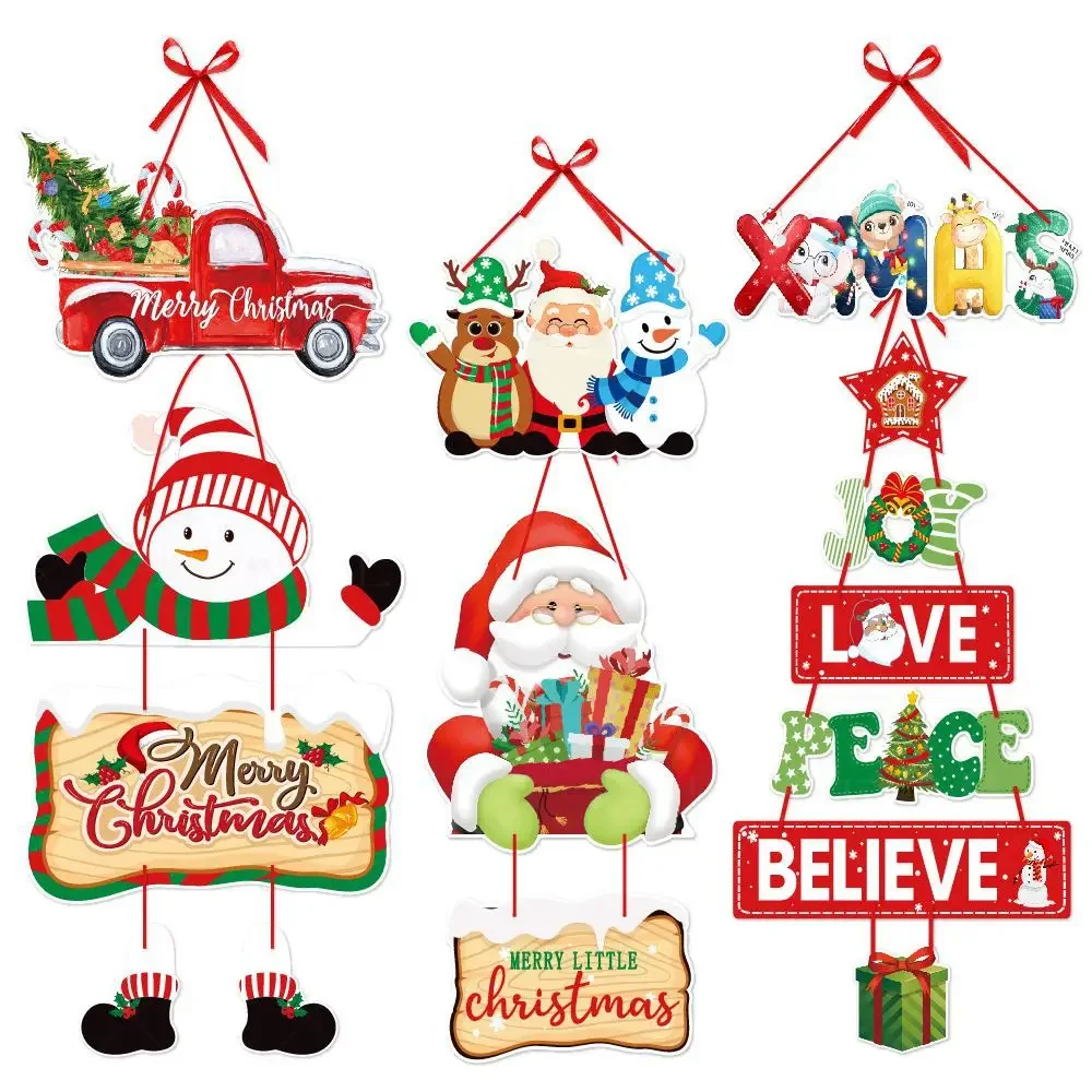 2024 Christmas Door Hanger New Year Party Pendants Santa Claus Snoweman Elk Paper Banner Merry Christmas Decoration for Home