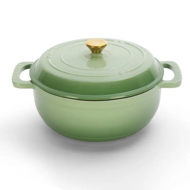 

Cast Iron 5QT Cooking Pot, Gradient Green, Includes Two Silicone Gloves, Enamel Pot