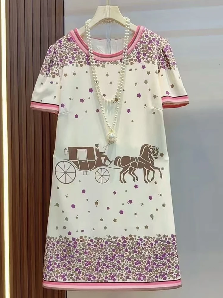 

Summer New Fashion Round Neck Light Luxury Printing Loose Dress Women's Casual Elegant Commute Short-sleeved Dress