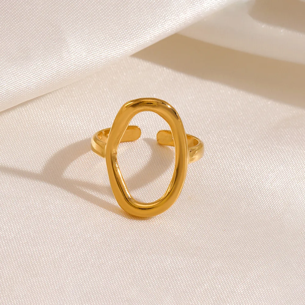 Geometric Hollow Circle Ring Women Student Teen Hip Hop Culture Street Jewelry Stainless Steel Open Rings Prom Accessories Gift