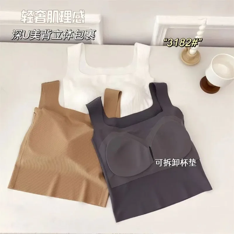 Padded Wide-shoulder Vest for Women Summer Outer Wear Square Collar Beautiful Back Bra All-in-one Bottoming Tube Top Wholesale