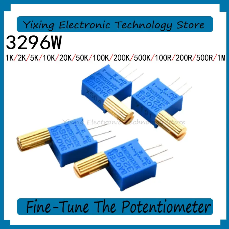 

5PCS NEW Metal Long Handle 3296W Fine-Tune The Potentiometer 1K 2K 5K 10K 20K 50K 100K 100R 200R 500R 1M Adjustable Resistor