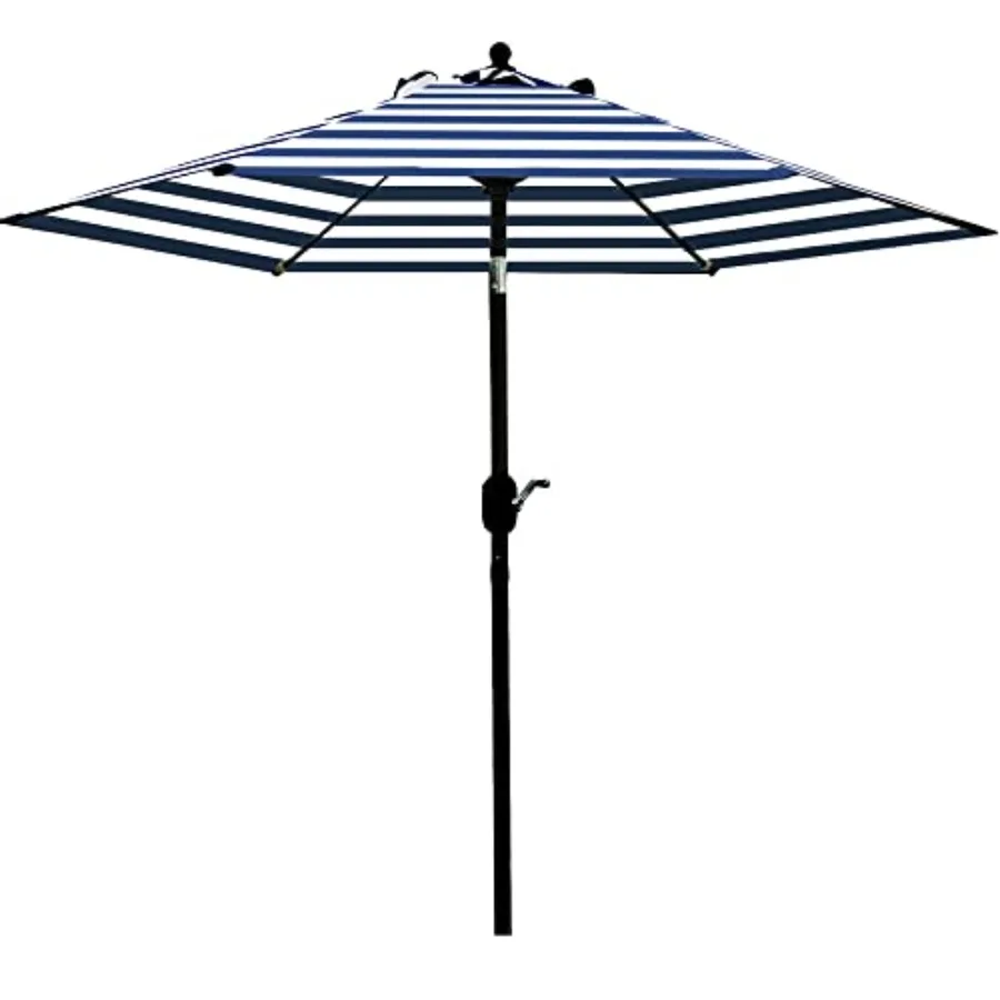 

7.5' Patio Umbrella Outdoor Table Market Umbrella with Push Button Tilt/Crank 6 Ribs Blue and White