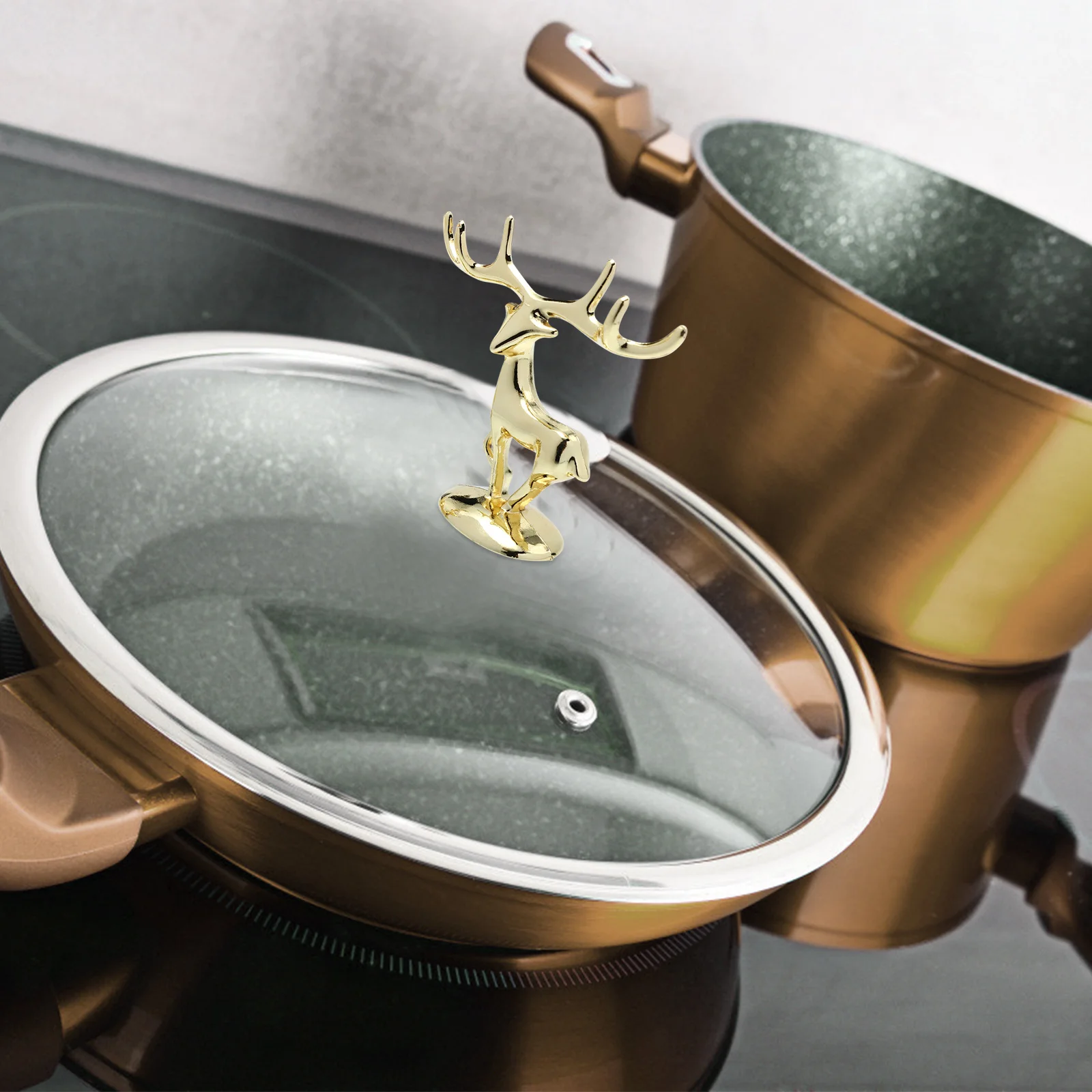 

2Pcs Pot Lid Handles Golden Elk Heat-Resistant Creative Replacement Cooking Knobs Kitchen Supplies Pot Lid Knobs