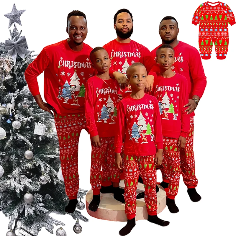 

Christmas Pajamas for the Family Cartoon Letter Print Mother Kids Outfits Women Men Children's Pajama Sibling Couple Match Pjs