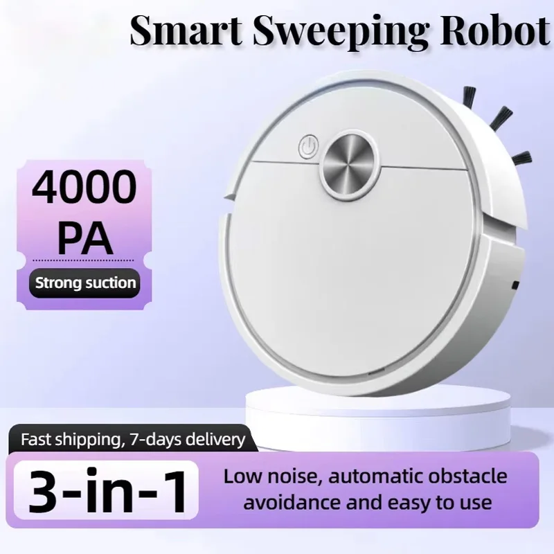 3-in-1 Automatic Smart Sweeping Robot Silent 4000Pa Suction Power Wireless Cleaner Great For Pet Hair Carpets Floors