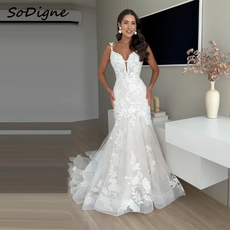 

SoDigne Mermaid Tulle Wedding Dresses Sweetheart Sleeveless Appliques Bridal Dress 2025 Wedding Gown Robe De Mairee ﻿Customized