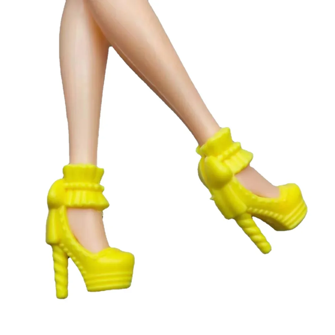 6 Pairs/lot Yellow High Heel Shoes For Barbie Doll Shoes Sneakers Sandals Princess Foot Wear Boots For Barbie Accessory Kids Toy