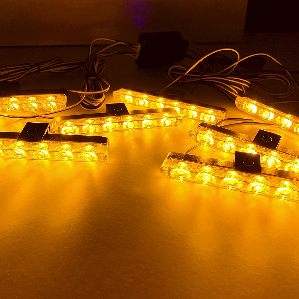 Yellow 6 LED Car Bumper Grille Light with Wireless Remote Control LED Emergency Strobe Lights Vehicle Grid Flash Signal Lamp 12V - view 5