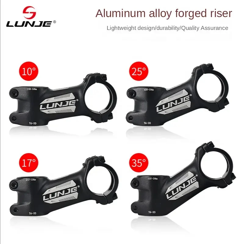 LUNJE Bicycle Parts Mountain Bike Hollow Riser Increase 60/70/80/90/100/110mm Length 10/17/25/35 degrees Bicycle Stem