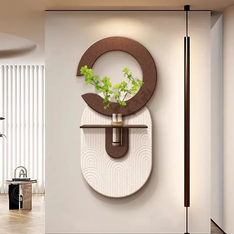 Modern Style Large 3D Sandstone Hanging Wall Art Painting Still Life Pattern Simulated Green Plant Entryway Decoration