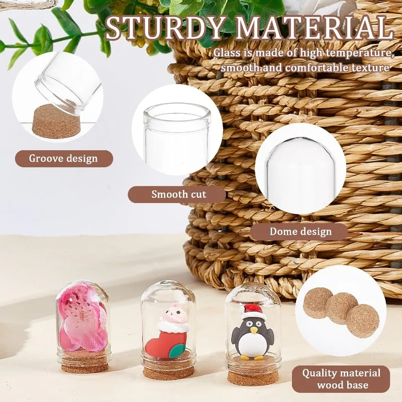 20 Sets Glass Cloche Dome Mini Display Bell Jar with Cork Base 1.43Inch Terrarium Bottles Container Stand Cover Case Clear