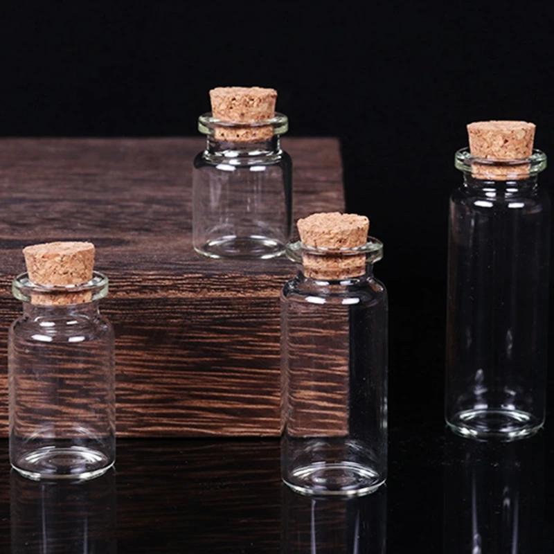 7ml-20ml Small Bottles with Cork Stoppers Tiny Vials Small Clear Glass Jars Lids Storage Dropshipping