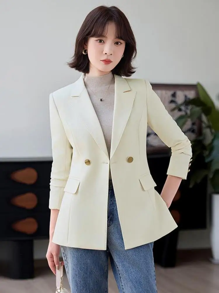 

Корейская версия, женский однотонный элегантный простой универсальный пиджак, осенне-зимний двубортный короткий пиджак с длинными рукавами, повседневная