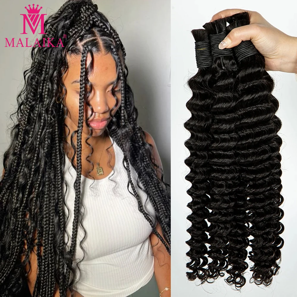 Onda Profunda Bulk Cabelo Humano para Trança Extensão, 100% Não Transformados, Sem Trama, Pacotes de Cabelo Humano para Tranças, Preto Natural