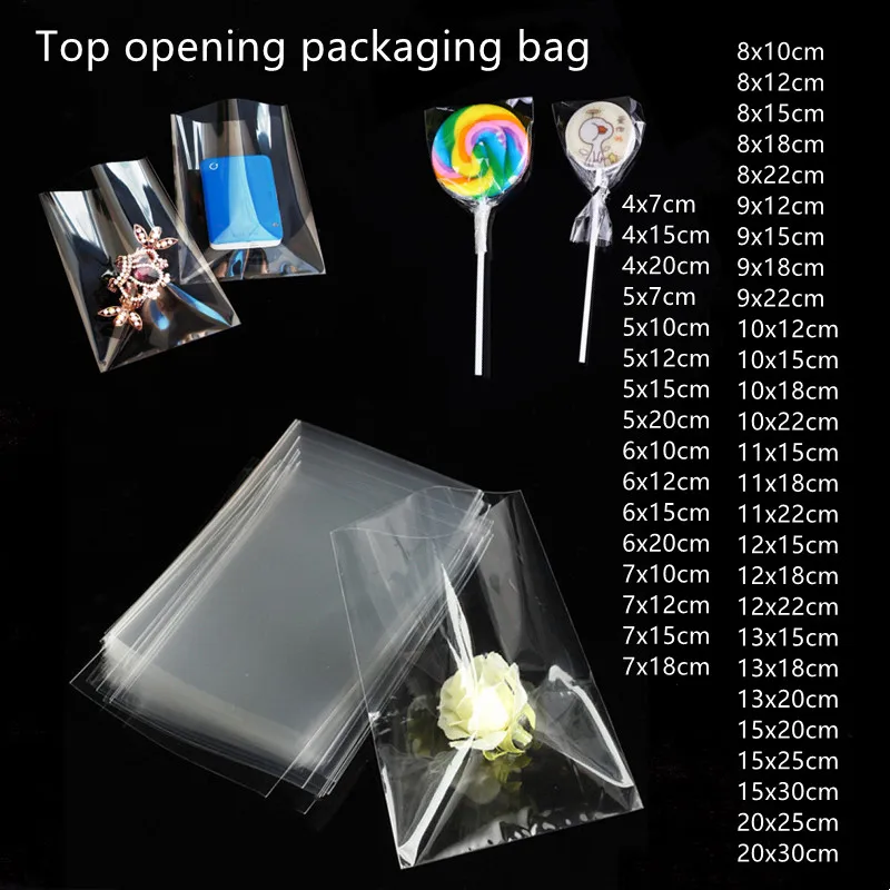 Transparent flat-top candy bag Opp plastic cellophane bag Lolly packaging cookies packaging wedding party small gift bag