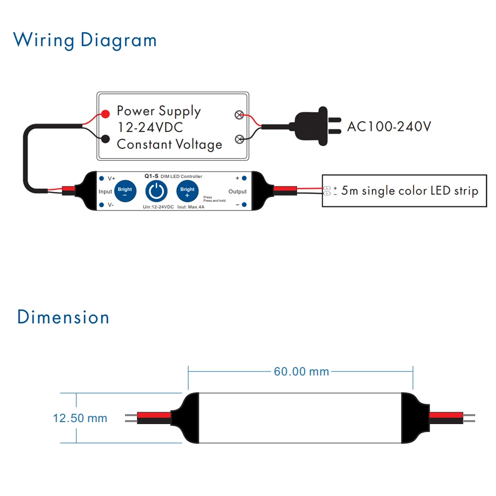 3-klawiszowy jednokolorowy mini kontroler LED Bezstopniowe ściemnianie 1CH 4A DC12V 24V Ściemniacz do jednokolorowych pasków świetlnych LED 5050