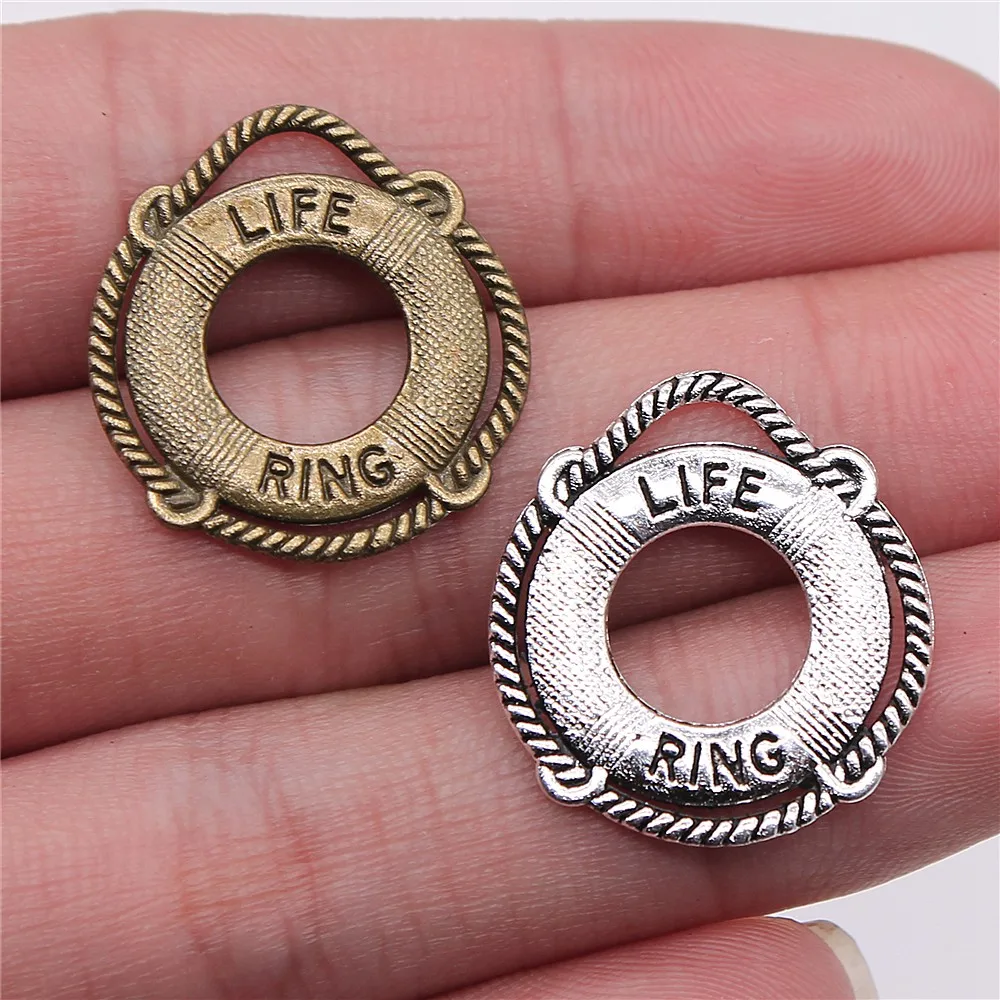 WYSIWYG 10pcs 23x22mm Charm Life Ring Lifebuoy Navigation Charms Antique Silver Color Life Ring Charms