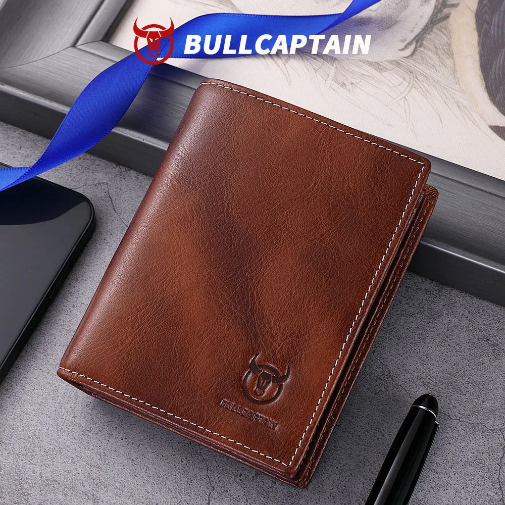BULLCAPTAIN New 100% Leather Men's Wallet High Quality Product Leather Men's Wallet Multifunctional Card Slot Short Wallet QB017