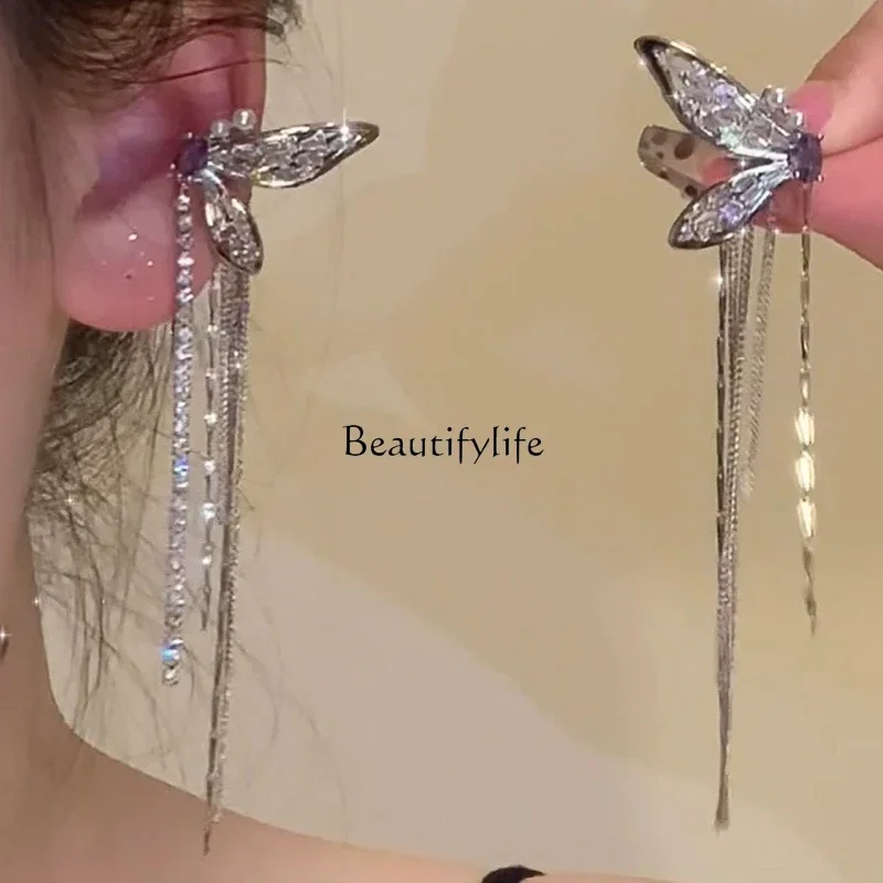 

Butterfly elf ear bone clip long tassel without ear piercing temperament super fairy