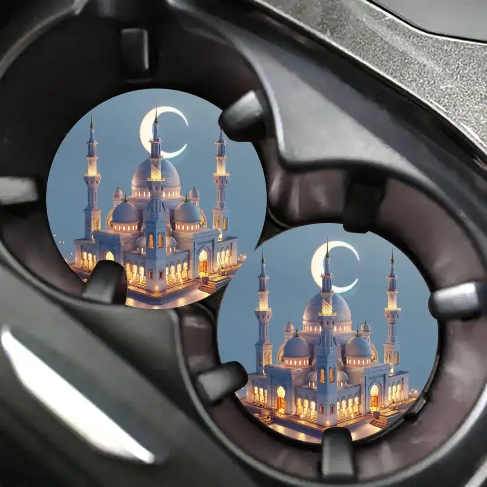 Moonlit Place Of Worship Religious Theme EVA Car Coasters Beverage Kettle Mats Wedding Gift For Lover