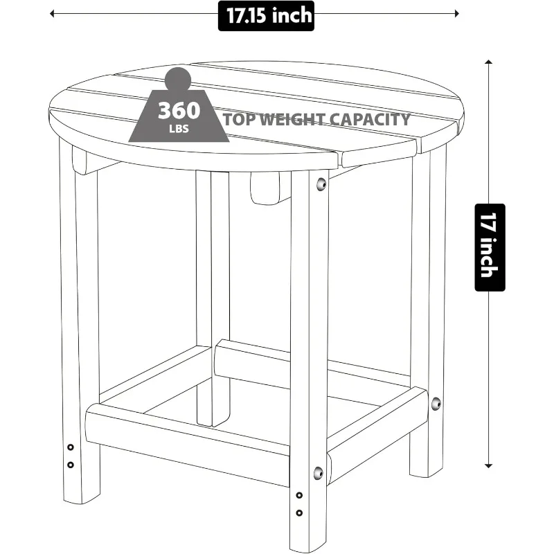 Round Adirondack Patio Side Table End Table, Outdoor Side Tables for Patio, Backyard,Pool, Indoor Companion