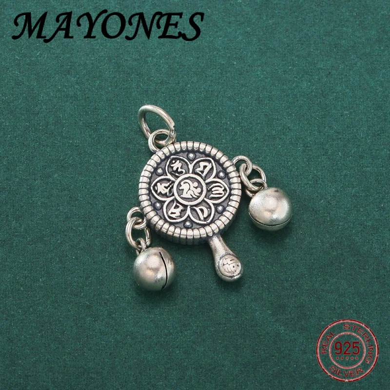 

S925 чистое серебро персонализированный шесть символов настоящее слово колокольчик барабан женский кулон ретро креативный детский забавный браслет DIY