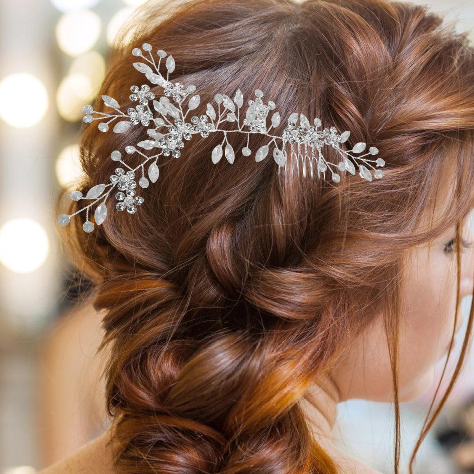 

Bridal Flower Hair Comb Rhinestone Wedding Headpiece Handmade Bride Side Comb Hair Accessories Bridal Headpieces