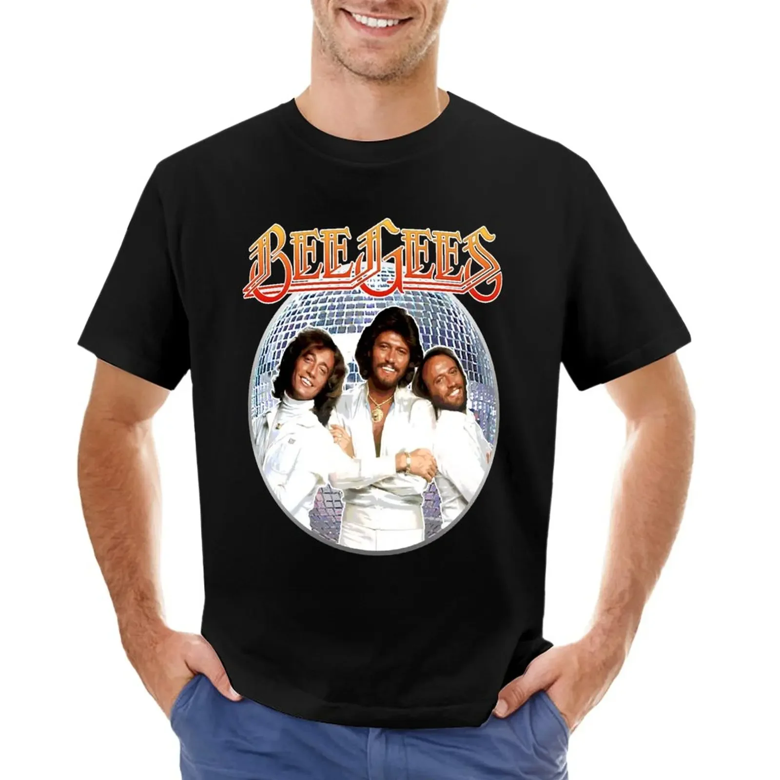 

Футболка мужская в ретро стиле, винтажная одежда для фанатов пчела Гейз band 80-х 90-х годов, черный топ, тренировочная рубашка