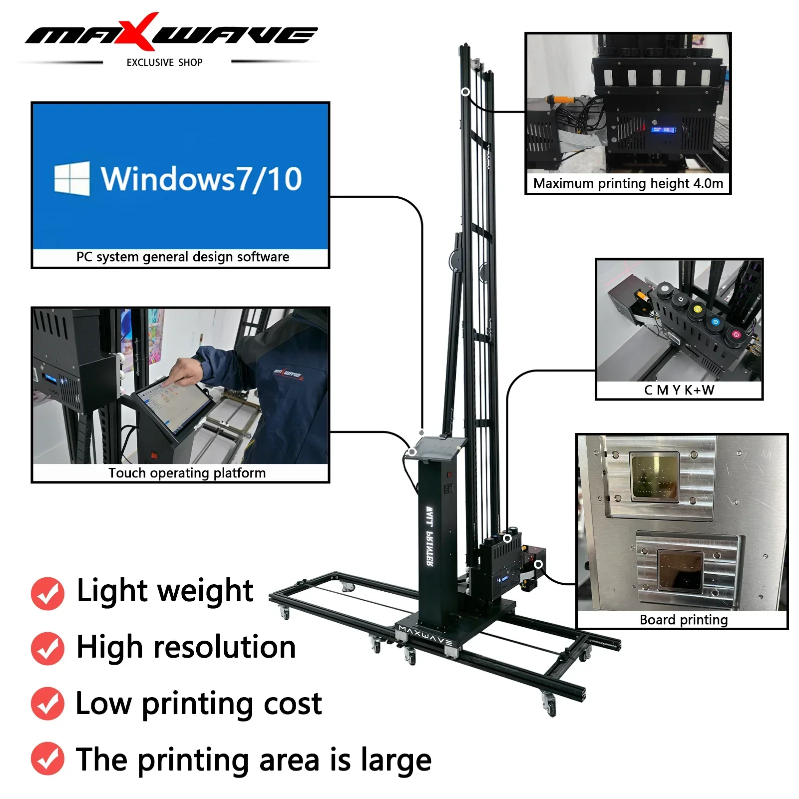 Maxwave Wall Printer Machine Outdoor Wall Painting Floor Rails Automatic Vertical 3D Printer Direct to Wall Painting Tools