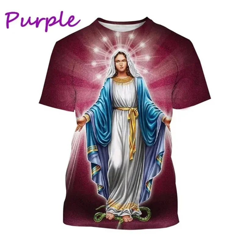 Virgin Mary T Shirt Goddess of Mercy 3D Print T-Shirt Christian Blessed Jesus God Tee Shirts Womens Clothing Unisex Short Sleeve