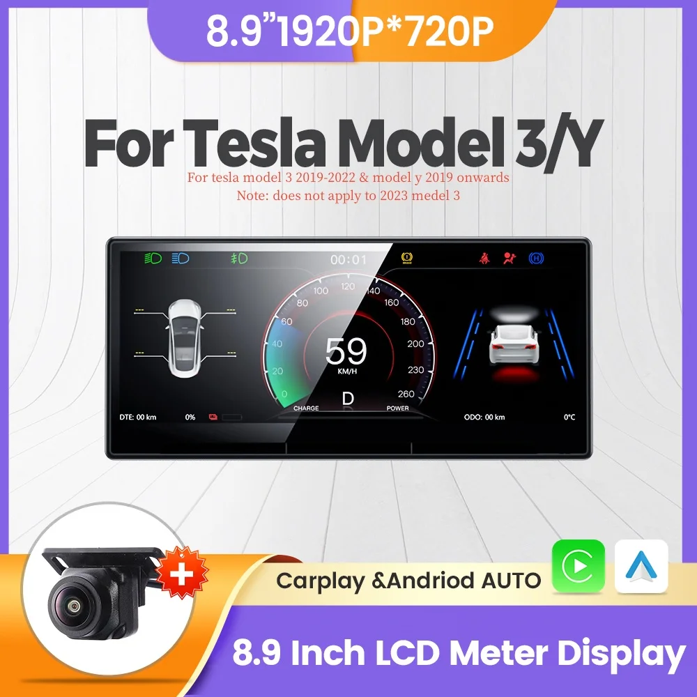 8.9inch LCD Meter Display Car Monitors For Tesla Model 3 Model Y 2019-2022 Intelligent instrument Screen Wireless OTA upgrade