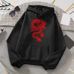 Fashion Red Dragon Print Hoodies Men Woman Hoody Casual Hoodie Oversized Hooded Sweatshirts Pullovers Unisex Tracksuits Clothing