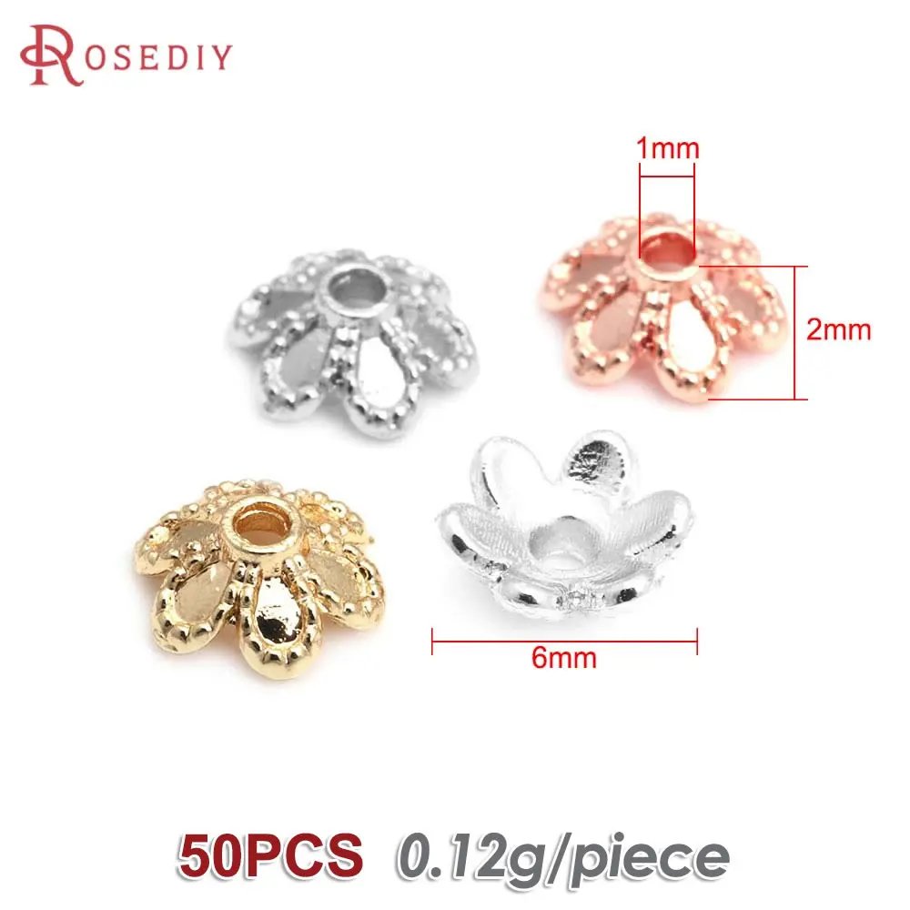 50 SZTUK Mosiężne Koraliki Kwiatki w Kolorze 18K Złota Wysokiej Jakości Nasadki do Naszyjników Kolczyków Akcesoria DIY Biżuteria Oficjalna strona Rosediy