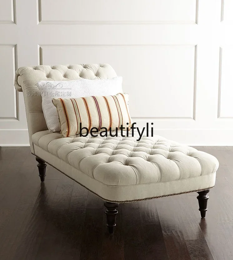 

D06 American rural solid wood fabric pull button concubine sofa living room lounge chair simple
