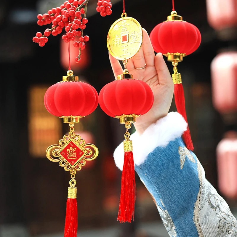 Chinese Traditional Style Lantern Pendant 2024 Year of the Dragon Red Tassle Hanging Decor Spring Festival Potted Plant Charms
