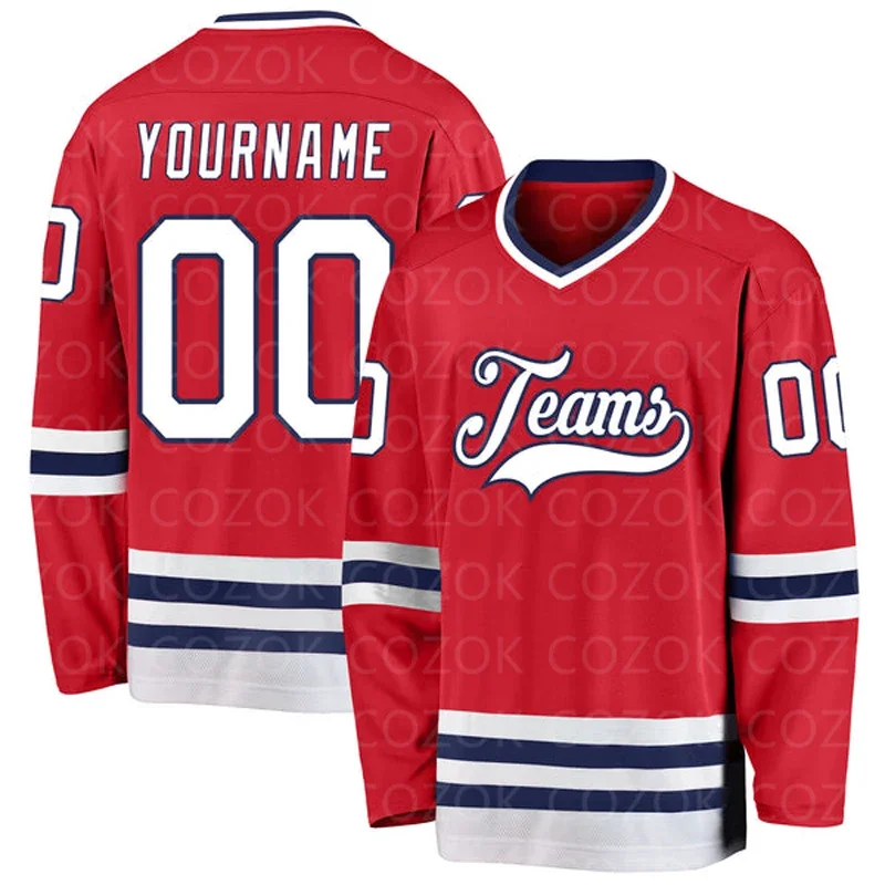 Custom Light Red Hockey 3D Print You Name Number Men Women Ice Hockey Jersey Competition Training Jerseys