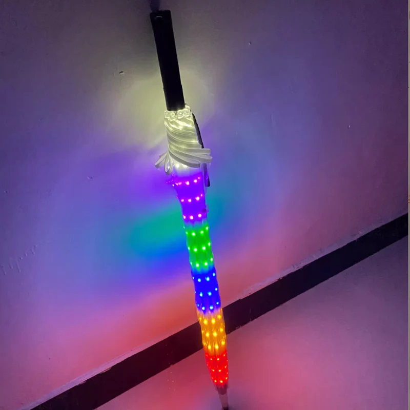 Flashlight Handle Straight Umbrella Luminous Party Flash Umbrella Rave Festival LED Umbrella Prop Night Club Stage Show Supplies