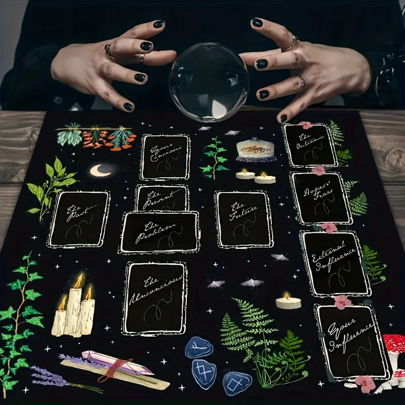 VIKAMA Herbal Runes Celtic Cross Tarot Tablecloth Ceremony Altar Cloth Tarot Cards Divination Table Mat Card deduction