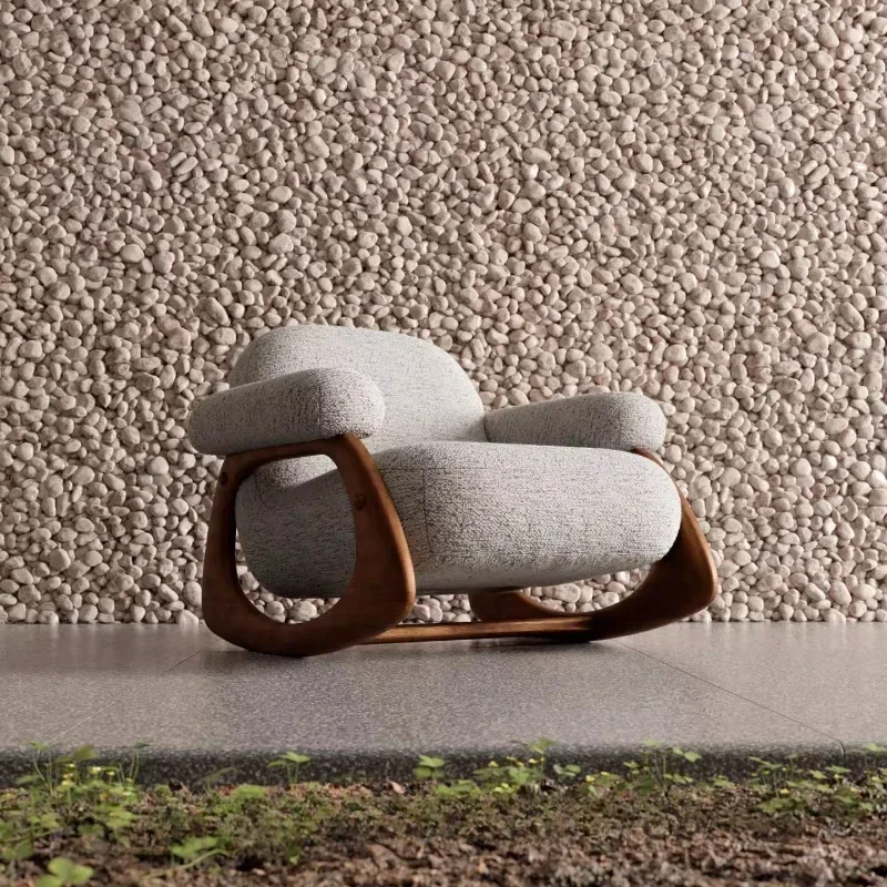 Cómoda Silla Mecedora para Sala de Estar, Silla Gris para Balcón, Tela Italiana, Sillones para Sala de Estar, Muebles para Sala de Estar